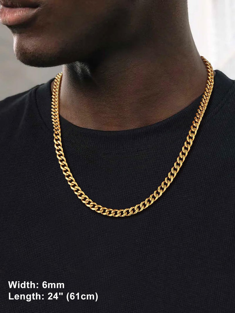 Suplight 6mm 316L Stainless Steel Miami Cuban Chains Necklaces Hip Hop Punk Jewelry 18K Gold Plated Curb Cuban Link Chain Necklace for Men & Women 20 inches - Image 2